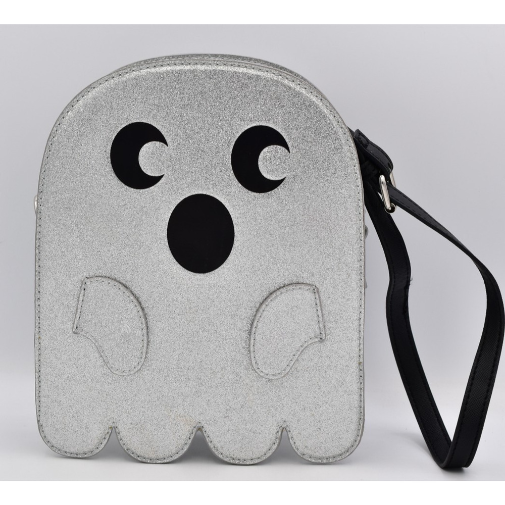 Mad Engine Glitter Silver Spooky Halloween Ghost Crossbody Bag Purse Cute Emoji